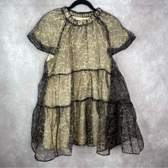 Sister Jane Jacquard Mini Chiffon Dress In Leopard Print Women's Size XS - Picture 2 of 6